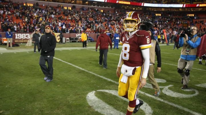 Jan 1, 2017; Landover, MD, USA; Washington Redskins quarterback Kirk Cousins (8) walks on the field after the Redskins