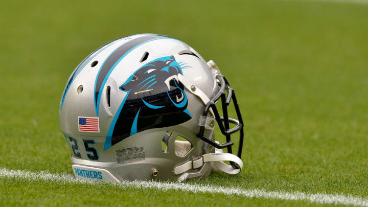 CHARLOTTE, NC - DECEMBER 11: A detailed view of a Carolina Panthers helmet during pregame against the San Diego Chargers at Bank of America Stadium on December 11, 2016 in Charlotte, North Carolina. (Photo by Grant Halverson/Getty Images)