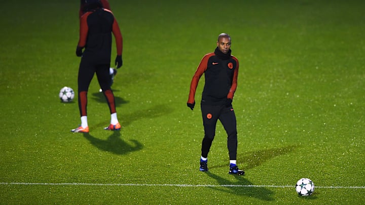 MANCHESTER, ENGLAND – DECEMBER 05: Fernandinho of Manchester City passes a ball during a training session ahead of the UEFA Champions League group C match against Celtic at the Football Academy Campus on December 5, 2016 in Manchester, England. (Photo by Gareth Copley/Getty Images)