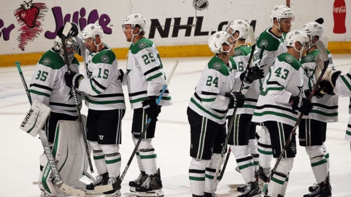 SUNRISE, FL - FEBRUARY 12: Dallas Stars celebrate their win over the Florida Panthers at the BB&T Center on February 12, 2019 in Sunrise, Florida. (Photo by Eliot J. Schechter/NHLI via Getty Images)