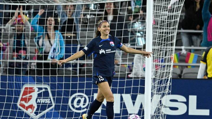 Apr 1, 2023; San Diego, California, USA; San Diego Wave FC attacker Alex Morgan (13) celebrates after scoring their second goal against the North Carolina Courage during the second half at Snapdragon Stadium. Mandatory Credit: Kelvin Kuo-USA TODAY Sports