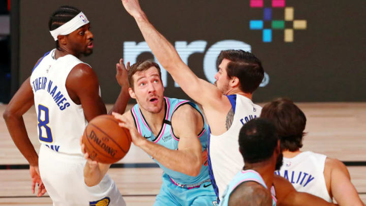 Goran Dragic #7 of the Miami Heat prepares to shoot the ball against T.J. McConnell #9 of the Indiana Pacers during the first half. (Photo by Kim Klement - Pool/Getty Images)