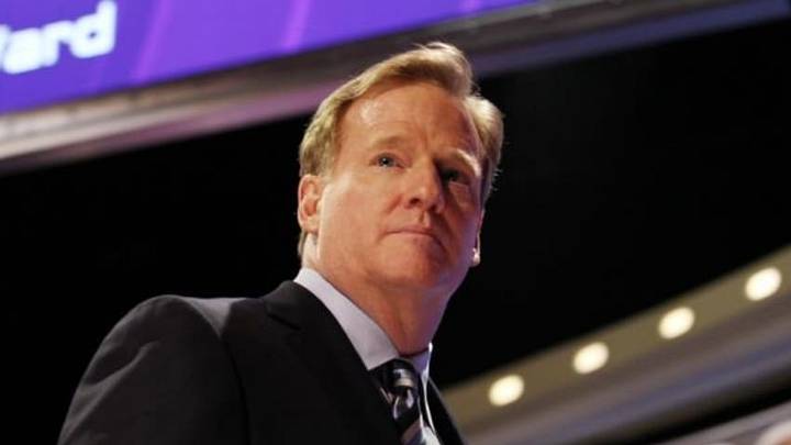 May 8, 2014; New York, NY, USA; NFL commissioner Roger Goodell on stage during the first round of the 2014 NFL Draft at Radio City Music Hall. Mandatory Credit: Adam Hunger-USA TODAY Sports
