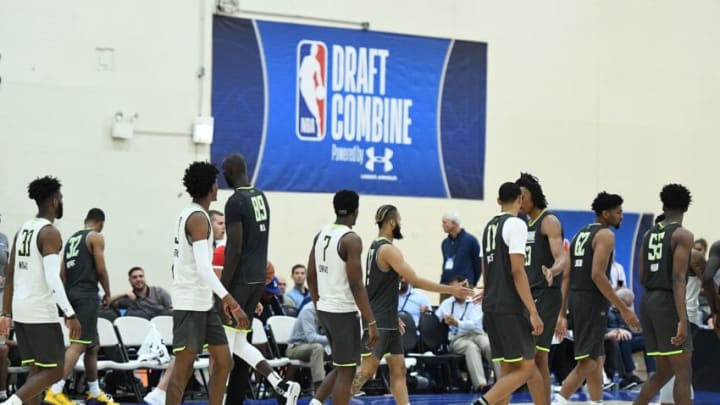 CHICAGO, ILLINOIS - MAY 16: Players shake hands following a game during Day One of the NBA Draft Combine at Quest MultiSport Complex on May 16, 2019 in Chicago, Illinois. NOTE TO USER: User expressly acknowledges and agrees that, by downloading and or using this photograph, User is consenting to the terms and conditions of the Getty Images License Agreement. (Photo by Stacy Revere/Getty Images)
