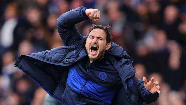 LONDON, ENGLAND - FEBRUARY 22: Frank Lampard manager of Chelsea celebrates his teams victory over Spurs during the Premier League match between Chelsea FC and Tottenham Hotspur at Stamford Bridge on February 22, 2020 in London, United Kingdom. (Photo by Julian Finney/Getty Images)