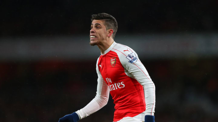 LONDON, ENGLAND - MARCH 02 : Gabriel Paulista of Arsenal during the Barclays Premier League match between Arsenal and Swansea City at the Emirates Stadium on March 02, 2016 in London, England. (Photo by Catherine Ivill - AMA/Getty Images)