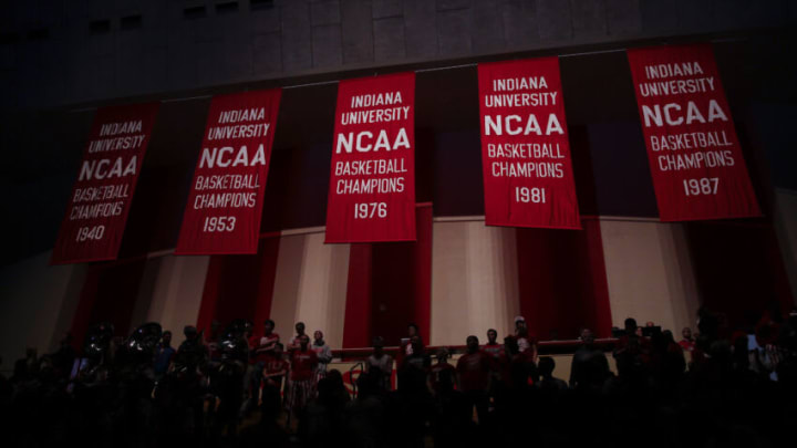 BLOOMINGTON, IN - JANUARY 18: General view of the championship banners hanging at Assembly Hall before the game between the Indiana Hoosiers and Northwestern Wildcats on January 18, 2014 in Bloomington, Indiana. (Photo by Michael Hickey/Getty Images)