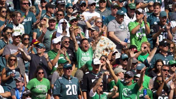 PHILADELPHIA, PA - SEPTEMBER 08: Fans react in the third quarter against the Washington Redskins at Lincoln Financial Field on September 8, 2019 in Philadelphia, Pennsylvania. The Eagles defeated the Redskins 32-27. (Photo by Mitchell Leff/Getty Images)