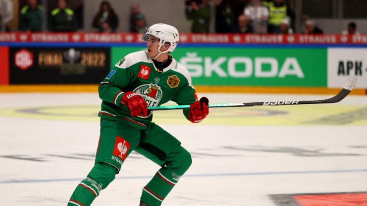 ANGELHOLM, SWEDEN - MARCH 01: William Wallinder #54 of Rogle Angelholm skates against Tappara Tampere during the Champions Hockey League Final between Rogle Angelholm and Tappara Tampere at Catena Arena on March 01, 2022 in Angelholm, Sweden. (Photo by Martin Rose/Getty Images)