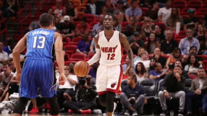 MIAMI, FL -OCTOBER 18: Briante Weber #12 of the Miami Heat handles the ball against the Orlando Magic on October 18, 2016 at American Airlines Arena in Miami, Florida. NOTE TO USER: User expressly acknowledges and agrees that, by downloading and or using this Photograph, user is consenting to the terms and conditions of the Getty Images License Agreement. Mandatory Copyright Notice: Copyright 2016 NBAE (Photo by Issac Baldizon/NBAE via Getty Images)