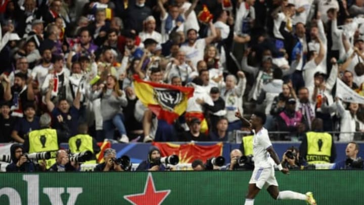 Vinicius Junior celebrates during the UEFA Champions League final match between Liverpool FC and Real Madrid at Stade de Franc on May 28, 2022 in Paris, France. ANP | DUTCH HEIGHT | MAURICE VAN STONE (Photo by ANP via Getty Images)