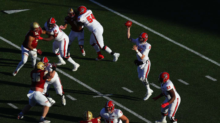 CHESTNUT HILL, MA – NOVEMBER 11: Ryan Finley #15 of the North Carolina State Wolfpack throws a pass during the second half against the Boston College Eagles at Alumni Stadium on November 11, 2017 in Chestnut Hill, Massachusetts. (Photo by Tim Bradbury/Getty Images)