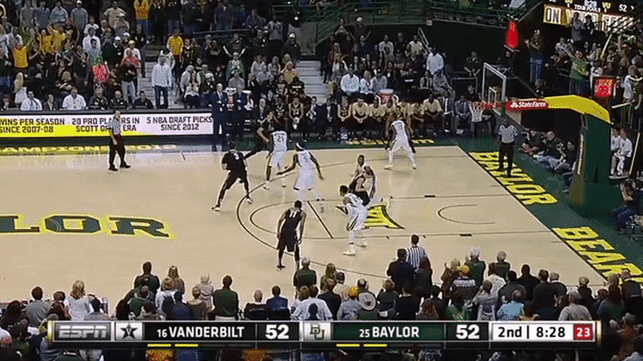Vanderbilt Commodores vs Baylor Bears - Baldwin scoring off handoff, good first step quickness, acrobatic/difficult finish, great length, lefty reverse lay-up
