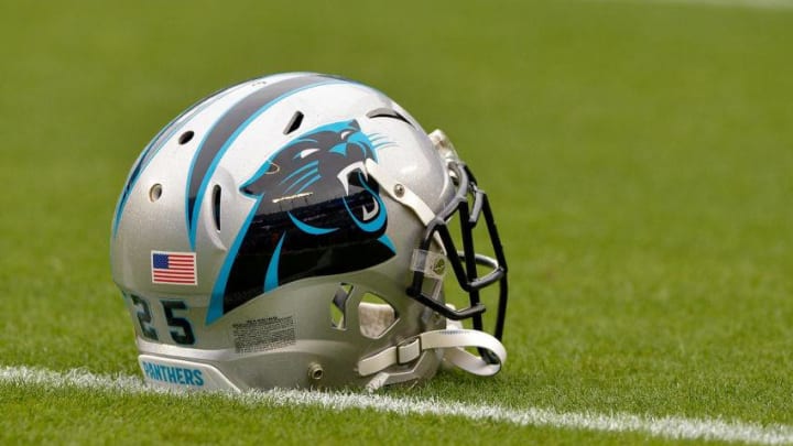 CHARLOTTE, NC - DECEMBER 11: A detailed view of a Carolina Panthers helmet during pregame against the San Diego Chargers at Bank of America Stadium on December 11, 2016 in Charlotte, North Carolina. (Photo by Grant Halverson/Getty Images)