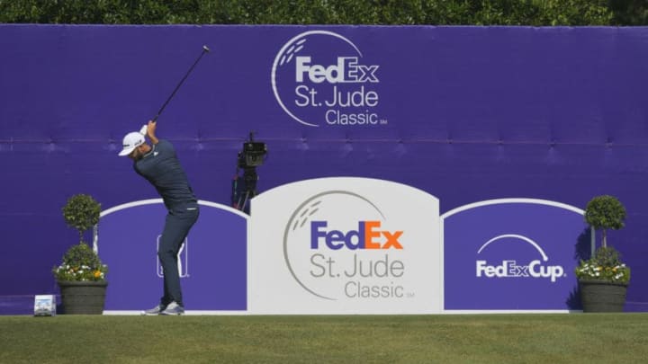 MEMPHIS, TN - JUNE 10: Dustin Johnson takes a practice swing on the 17th hole during the final round of the FedEx St. Jude Classic at TPC Southwind on June 10, 2018 in Memphis, Tennessee. (Photo by Stan Badz/PGA TOUR)