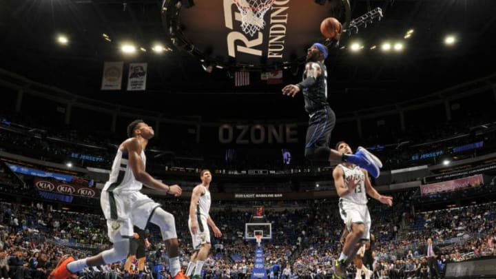 ORLANDO, FL - JANUARY 19: Terrence Ross #31 of the Orlando Magic dunks the ball against the Milwaukee Bucks on January 19, 2019 at Amway Center in Orlando, Florida. NOTE TO USER: User expressly acknowledges and agrees that, by downloading and or using this photograph, User is consenting to the terms and conditions of the Getty Images License Agreement. Mandatory Copyright Notice: Copyright 2019 NBAE (Photo by Fernando Medina/NBAE via Getty Images)