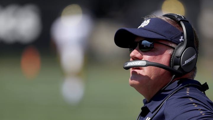 WINSTON SALEM, NC – SEPTEMBER 22: Head coach Brian Kelly of the Notre Dame Fighting Irish watches on against the Wake Forest Demon Deacons during their game at BB&T Field on September 22, 2018 in Winston Salem, North Carolina. (Photo by Streeter Lecka/Getty Images)