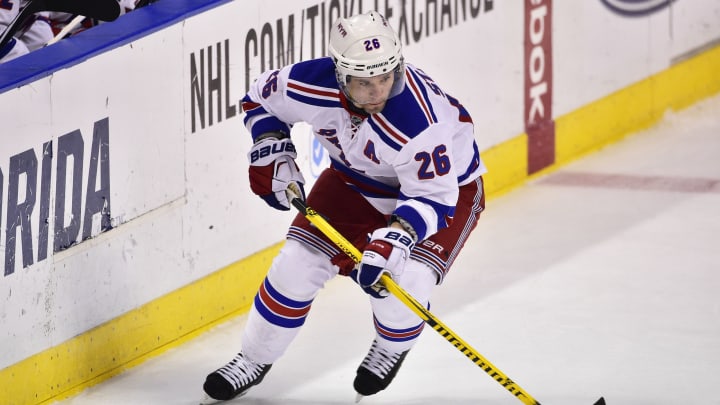 SUNRISE, FL – DECEMBER 31: Martin St. Louis #26 of the New York Rangers skates with the puck during a NHL game against the Florida Panthers at BB&T Center on December 31, 2014 in Sunrise, Florida. (Photo by Ronald C. Modra/NHL/ Getty Images)