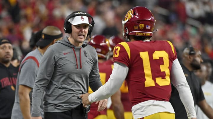 Lincoln Riley, Caleb Williams, USC Trojans. (Photo by David Becker/Getty Images)