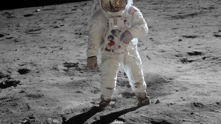 Astronaut Buzz Aldrin, lunar module pilot, stands on the surface of the moon near the leg of the lunar module, Eagle, during the Apollo 11 moonwalk. Astronaut Neil Armstrong, mission commander, took this photograph with a 70mm lunar surface camera. (This image or video was catalogued by NASA Headquarters of the United States National Aeronautics and Space Administration (NASA) | Public Domain)