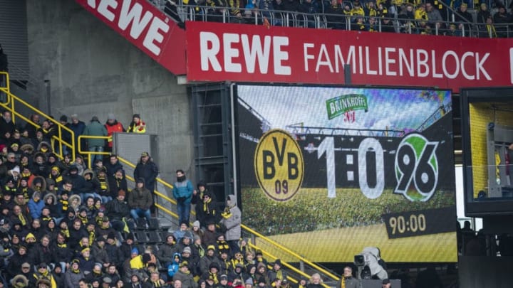 DORTMUND, GERMANY - MARCH 18: The scoreboard after the final whistle during the Bundesliga match between Borussia Dortmund and Hannover 96 at the Signal Iduna Park on March 18, 2018 in Dortmund, Germany. (Photo by Alexandre Simoes/Borussia Dortmund/Getty Images)