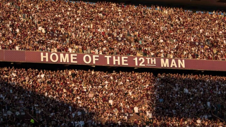 Sep 30, 2017; College Station, TX, USA; A view of the fans and the 12th man logo during the game between the Texas A&M Aggies and the South Carolina Gamecocks at Kyle Field. The Aggies defeat the Gamecocks 24-17. Mandatory Credit: Jerome Miron-USA TODAY Sports