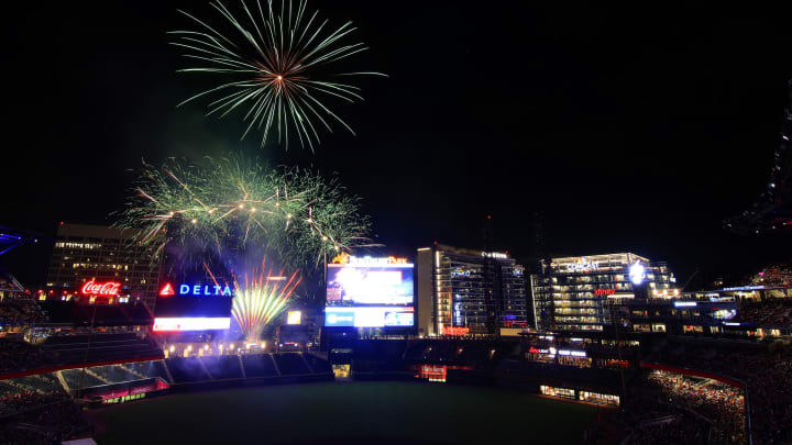 ATLANTA, GA – JULY 04: 4th of July fireworks after the regular season MLB game between the Braves and Phillies on July 4, 2019 at SunTrust Park in Atlanta, GA. (Photo by David John Griffin/Icon Sportswire via Getty Images) Daily Fantasy Baseball