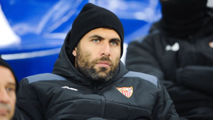 Salvatore SIRIGU of Seville during the Champions League match between Lyon and Sevilla at Stade des Lumieres on December 7, 2016 in Decines-Charpieu, France. (Photo by Jean Paul Thomas/Icon Sport) (Photo by Jean Paul Thomas/Icon Sport via Getty Images)