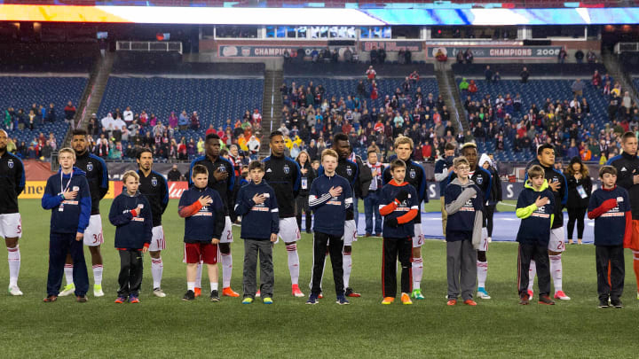 Apr 19, 2017; Foxborough, MA, USA; Kids line up with the San Jose Earthquakes before their game against the New England Revolution at Gillette Stadium. Mandatory Credit: Winslow Townson-USA TODAY Sports