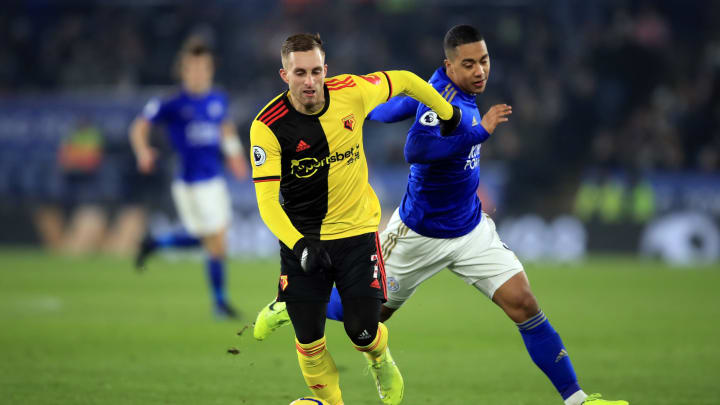 Gerard Deulofeu of Watford, Youri Tielemans of Leicester City (Photo by Marc Atkins/Getty Images)