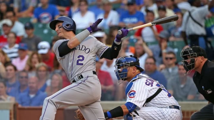 CHICAGO, IL - JULY 27: Troy Tulowitzki #2 of the Colorado Rockies bats against the Chicago Cubs at Wrigley Field on July 27, 2015 in Chicago, Illinois. The Cubs defeated the Rockies 9-8. (Photo by Jonathan Daniel/Getty Images)