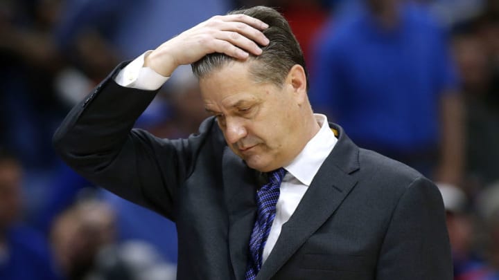 NEW ORLEANS, LA - DECEMBER 23: Head coach John Calipari of the Kentucky Wildcats reacts during the second half of the CBS Sports Classic against the UCLA Bruins at the Smoothie King Center on December 23, 2017 in New Orleans, Louisiana. (Photo by Jonathan Bachman/Getty Images)
