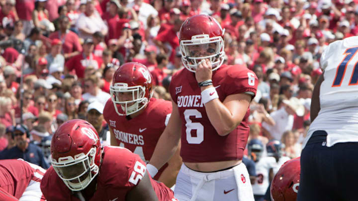 NORMAN, OK - SEPTEMBER 02: Oklahoma Sooners quarterback Baker Mayfield (6) during the college football game between the Oklahoma Sooners and the University of Texas at El Paso Miners on September 02, 2017 at Memorial Stadium Norman, OK.(Photo by Richard Rowe/Icon Sportswire via Getty Images)
