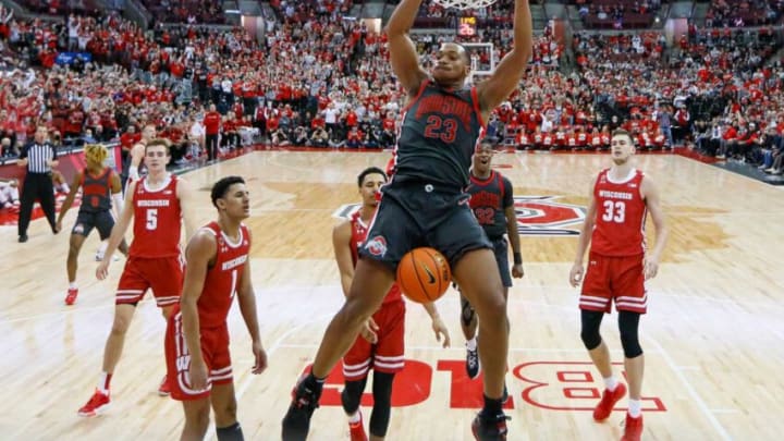 Ohio State Buckeyes forward Zed Key (23) dunks during the second half of the NCAA men's basketball game against the Wisconsin Badgers at Value City Arena in Columbus on Saturday, Dec. 11, 2021.Wisconsin At Ohio State Men S Basketball