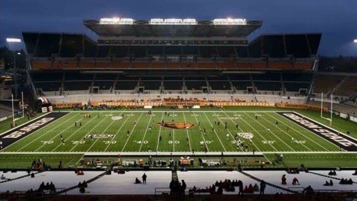 Oct 26, 2013; Corvallis, OR, USA; General view of Reser Stadium during pre game warms ups prior to the game between the Oregon State Beavers and the Stanford Cardinal. Mandatory Credit: Steven Bisig-USA TODAY Sports