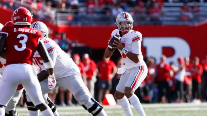 Ohio State Buckeyes quarterback C.J. Stroud (7) sits in the pocket during the first quarter of a NCAA Division I football game between the Rutgers Scarlet Knights and the Ohio State Buckeyes on Saturday, Oct. 2, 2021 at SHI Stadium in Piscataway, New Jersey.Cfb Ohio State Buckeyes At Rutgers Scarlet Knights