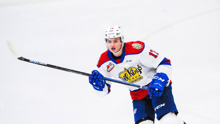 Carson Latimer #17 of the Edmonton Oil Kings  (Photo by Derek Leung/Getty Images)