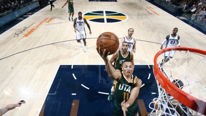 SALT LAKE CITY, UT - DECEMBER 10: Dante Exum #11 of the Utah Jazz shoots the ball against the Sacramento Kings during the game on December 10, 2016 at vivint.SmartHome Arena in Salt Lake City, Utah. NOTE TO USER: User expressly acknowledges and agrees that, by downloading and or using this Photograph, User is consenting to the terms and conditions of the Getty Images License Agreement. Mandatory Copyright Notice: Copyright 2016 NBAE (Photo by Melissa Majchrzak/NBAE via Getty Images)