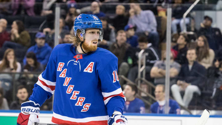 NEW YORK, NY – JANUARY 19: New York Rangers Defenseman Marc Staal (18) on ice during a regular season NHL game between the Columbus Blue Jackets and the New York Rangers on January 19, 2020, at Madison Square Garden in New York, NY. (Photo by David Hahn/Icon Sportswire via Getty Images)