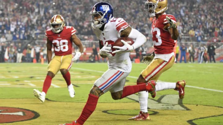 SANTA CLARA, CA – NOVEMBER 12: Odell Beckham #13 of the New York Giants catches a 20-yard touchdown pass against the San Francisco 49ers during their NFL game at Levi’s Stadium on November 12, 2018 in Santa Clara, California. (Photo by Thearon W. Henderson/Getty Images)