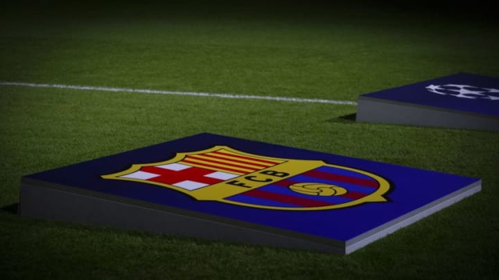 EINDHOVEN, NETHERLANDS - NOVEMBER 28: FC Barcelona logo during the UEFA Champions League match between PSV v FC Barcelona at the Philips Stadium on November 28, 2018 in Eindhoven Netherlands (Photo by Geert van Erven/Soccrates/Getty Images)