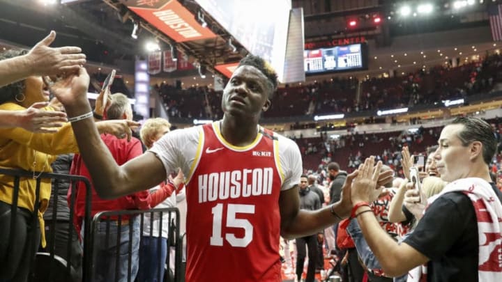 HOUSTON, TEXAS - JANUARY 03: Clint Capela #15 of the Houston Rockets greets fans on the way to the locker room after the game against the Philadelphia 76ers at Toyota Center on January 03, 2020 in Houston, Texas. NOTE TO USER: User expressly acknowledges and agrees that, by downloading and or using this photograph, User is consenting to the terms and conditions of the Getty Images License Agreement. (Photo by Tim Warner/Getty Images) (Photo by Tim Warner/Getty Images)