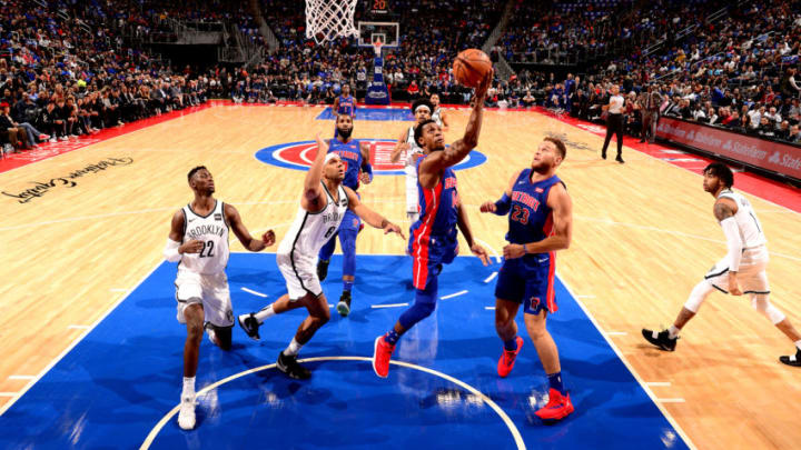 DETROIT, MI - OCTOBER 17: Ish Smith #14 of the Detroit Pistons shoots the ball against the Brooklyn Nets during a game on October 17, 2018 at Little Caesars Arena in Detroit, Michigan. NOTE TO USER: User expressly acknowledges and agrees that, by downloading and/or using this photograph, User is consenting to the terms and conditions of the Getty Images License Agreement. Mandatory Copyright Notice: Copyright 2018 NBAE (Photo by Chris Schwegler/NBAE via Getty Images)