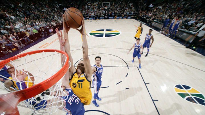 SALT LAKE CITY, UT - DECEMBER 27: Dante Exum #11 of the Utah Jazz goes up for a dunk against the Philadelphia 76ers on December 27, 2018 at vivint.SmartHome Arena in Salt Lake City, Utah. Copyright 2018 NBAE (Photo by Melissa Majchrzak/NBAE via Getty Images)