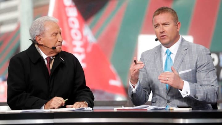Lee Corso and Kirk Herbstreit record a segment of College GameDay on Saturday, Nov. 2, 2019, on Beale Street in downtown Memphis.