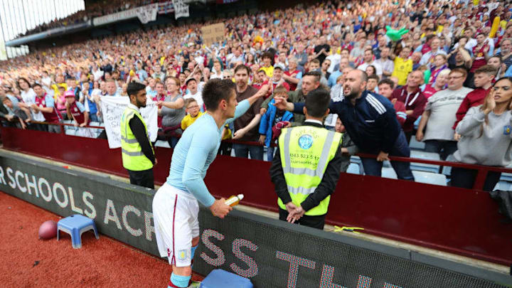 BIRMINGHAM, ENGLAND - MAY 07: Ashley Westwood of Aston Villa applauds supporters before leaving the pitch after the Barclays Premier League match between Aston Villa and Newcastle United at Villa Park on May 7, 2016 in Birmingham, United Kingdom. (Photo by Richard Heathcote/Getty Images)