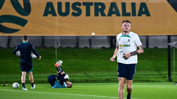 Australia's defender Harry Souttar takes part in a training session at the Aspire Academy in Doha on November 17, 2022, ahead of the Qatar 2022 World Cup football tournament. (Photo by CHANDAN KHANNA / AFP) (Photo by CHANDAN KHANNA/AFP via Getty Images)