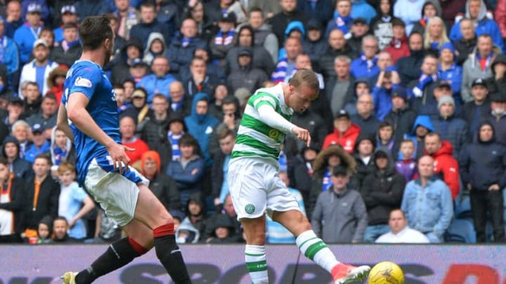 GLASGOW, SCOTLAND - APRIL 29: Leigh Griffiths of Celtic (R) scores their second goal during the Ladbrokes Scottish Premiership match between Rangers and Celtic at Ibrox Stadium on April 29, 2017 in Glasgow, Scotland. (Photo by Mark Runnacles/Getty Images)
