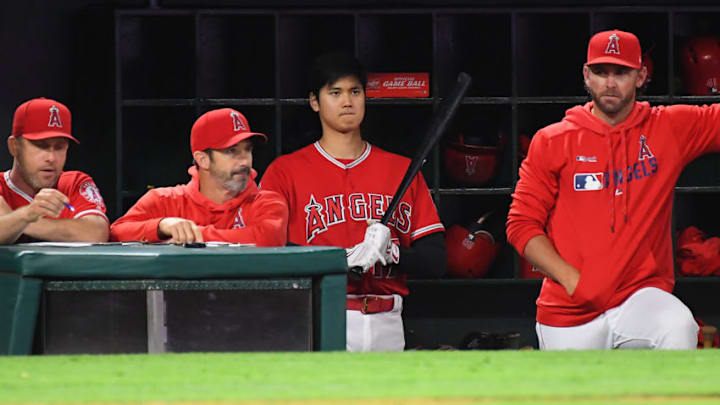 ANAHEIM, CA - JUNE 29: Shohei Ohtani #17 of the Los Angeles Angels waits in the dugout for his at bat in the ninth inning of the game against the Oakland Athletics at Angel Stadium of Anaheim on June 29, 2019 in Anaheim, California. (Photo by Jayne Kamin-Oncea/Getty Images)