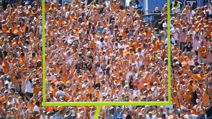 The Tennessee Volunteers student section cheers on their team against the Virginia Cavaliers during their game at Nissan Stadium Saturday, Sept. 2, 2023.